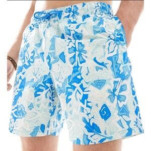 ASOS Design Men's Tropical Vintage Mid Length‎ Swim Shorts AP2 Turquoise Large